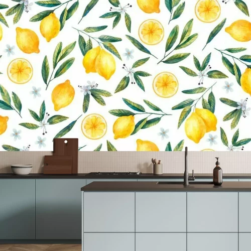 Fotobehang Citroenen met bladeren