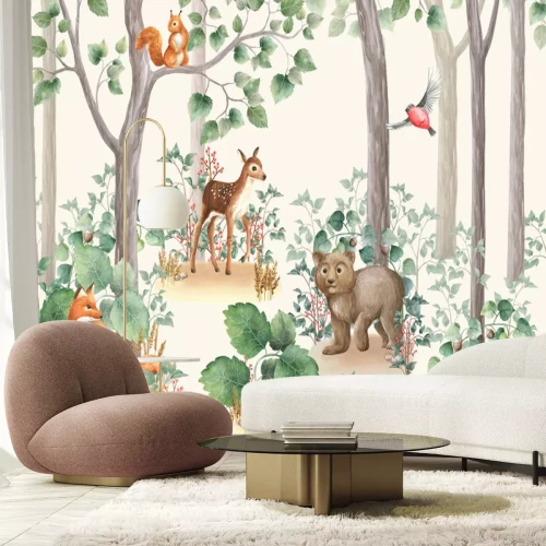 Fotobehang Schattige bosdieren en vogels voor kinderen