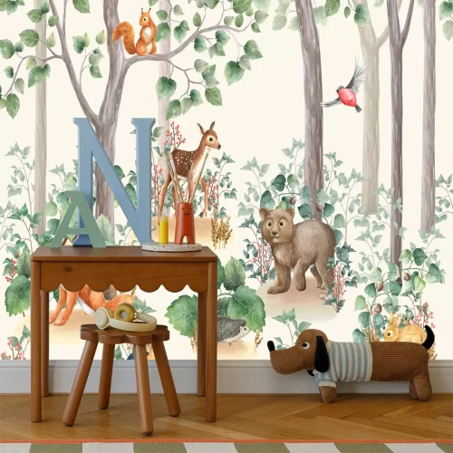 Fotobehang Schattige bosdieren en vogels voor kinderen