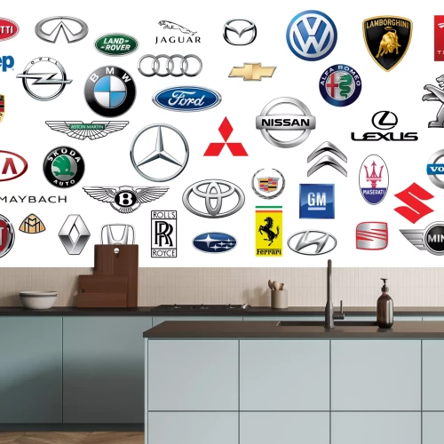 Fotobehang Verzameling logo's van verschillende automerken