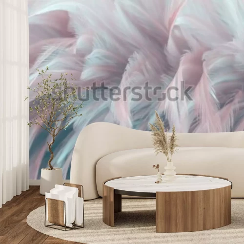 Fotobehang Image nature art of wings bird,Soft pastel detail of design,chicken feather texture,white fluffy twirled on transparent background wallpaper Abstract. Coral Pink color trends and  vintage.