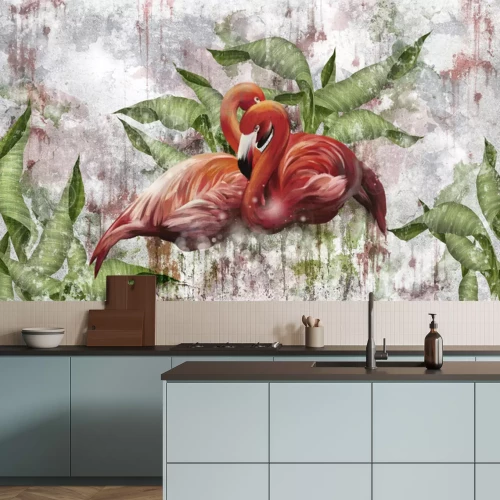 Fotobehang Moderne abstractie met flamingo's