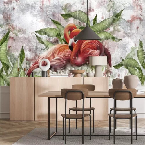 Sticker Moderne abstractie met flamingo's