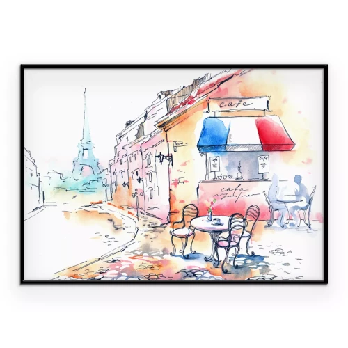 Poster Een kleurrijke Parijse straat beschilderd met waterverf