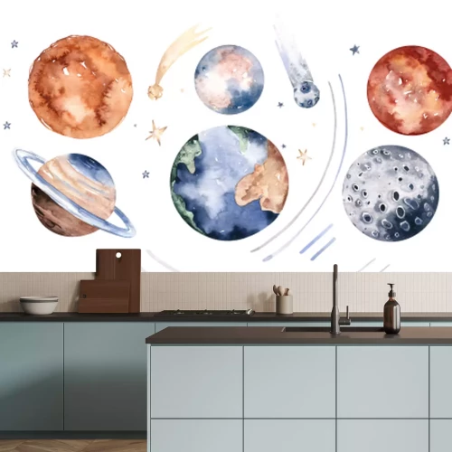 Sticker Aquarel planeten van het zonnestelsel