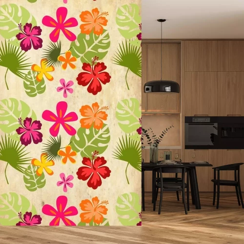 Sticker Tropische bloemen met vensterblad