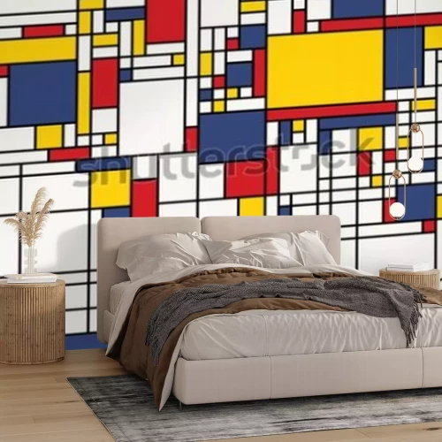 Fotobehang The world map in colorful Mondrian style pattern