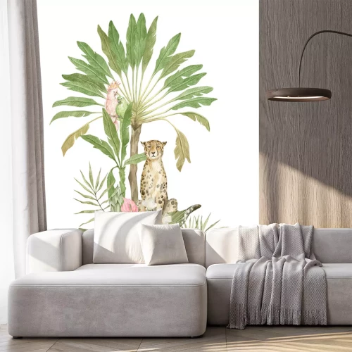 Sticker Compositie met papegaaienpalm en cheetah