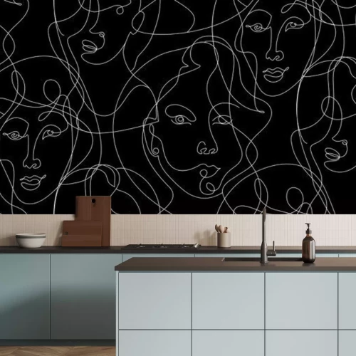 Fotobehang Vrouwelijke abstracte gezichten op een zwarte achtergrond