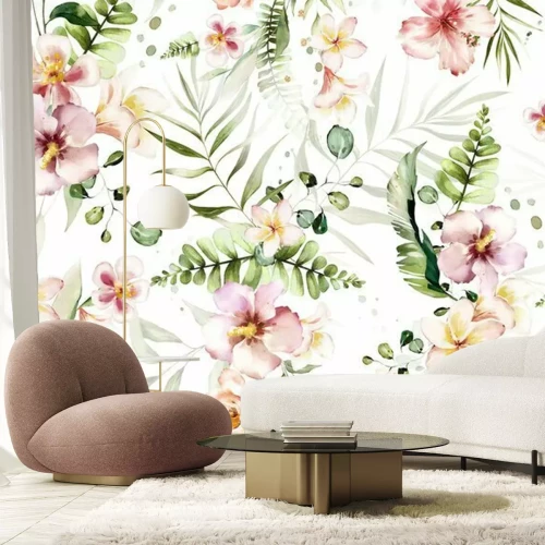 Fotobehang Hawaiiaanse bloemen en bladeren