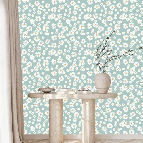 Behang Retro pastelkleurweide met madeliefjes