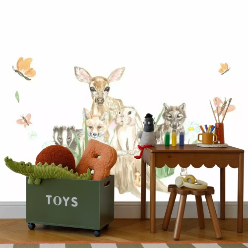 Sticker Watercolor baby frame with cute forest animals. Perfect for printing, web, design. Various souvenirs, scrapbooking and other ideas.