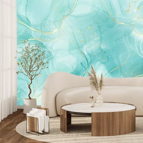 Fotobehang Aquarel marmer in turkoois