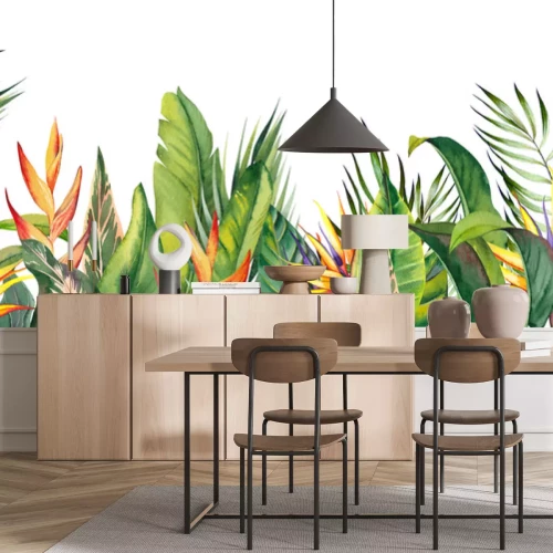 Sticker Tropische vegetatie geschilderd met waterverf op een witte achtergrond