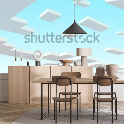 Fotobehang Eight-bit clouds in the blue sky. Pixel background in the style of eight-bit games. Vector illustration 