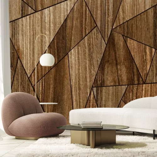 Sticker Houtentextuur met geometrische vormen