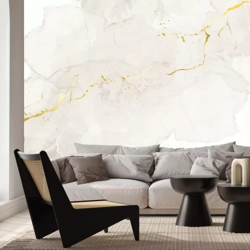 Fotobehang Een beige vlek gesneden met een gouden lint