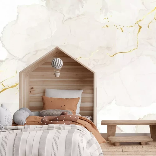 Fotobehang Een beige vlek gesneden met een gouden lint