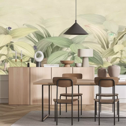 Fotobehang Een compositie van groene tropische bladeren