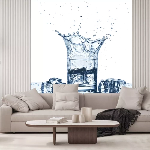 Fotobehang Water splash in glass of blue color