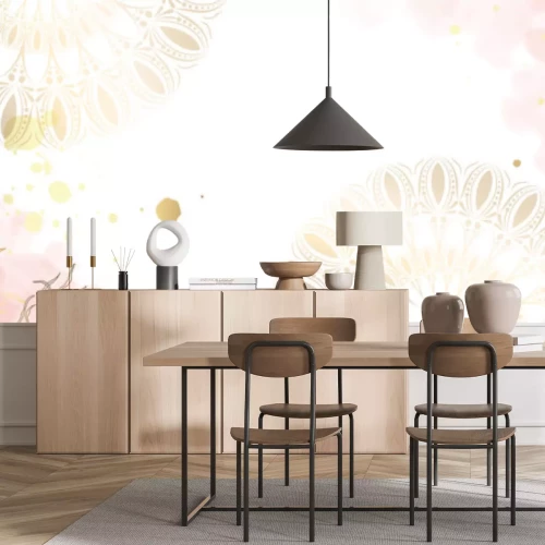 Fotobehang Mandala's en bloemen op een aquarelachtergrond