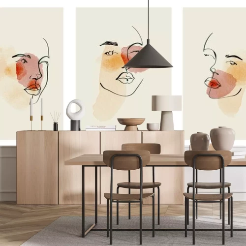 Sticker Gezichten met aquarel elementen op de achtergrond