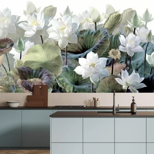 Fotobehang Prachtige lotusbloemen tussen de bladeren