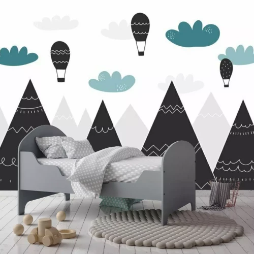 Sticker Vliegende ballonnen boven de bergen in Scandinavische stijl