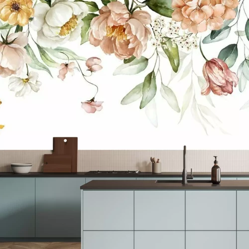 Fotobehang Illustratie van bloemen op een witte achtergrond