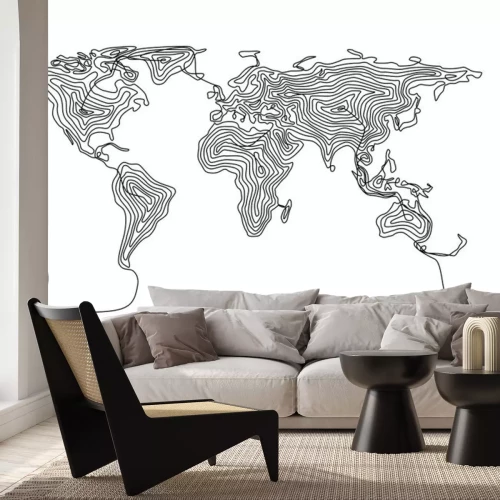 Sticker Lineaire kaart van de wereld