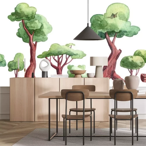 Sticker Groene kronen van aquarelbomen