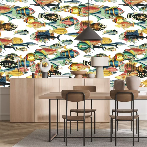 Fotobehang Een school kleurrijke vissen