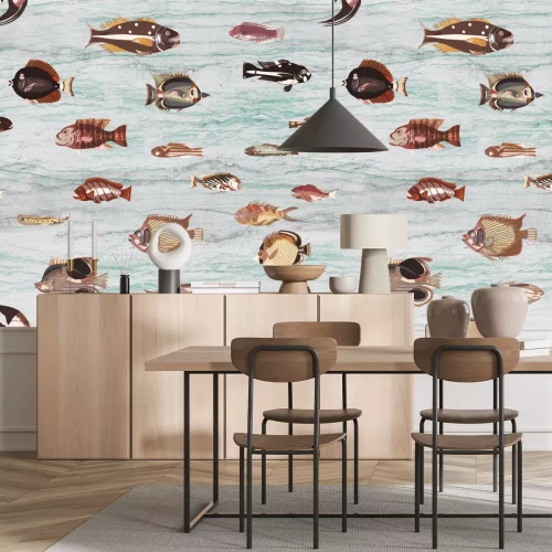 Fotobehang Vis en marmer