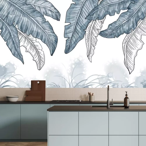 Sticker Blauwe palmbladeren