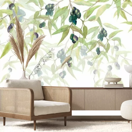 Fotobehang Aquareltekening van olijftakken