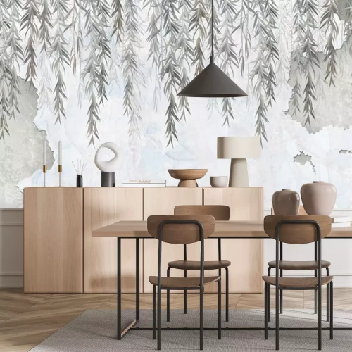 Fotobehang Een krans van bladeren tegen de achtergrond van een oude muur