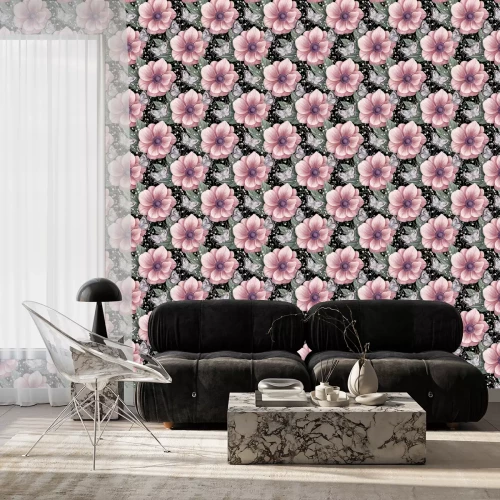 Behang Romantische glamour bloemen en vlinders