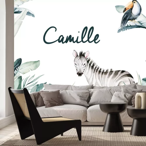 Sticker Naam van het kindje en zebra