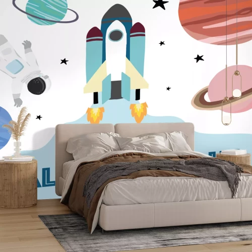 Sticker Naam van het kindje en ruimteraket