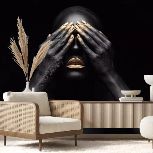 Fotobehang Beautiful black girl with golden make-up