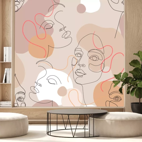 Sticker Modieus patroon met abstracte gezichten in line-art stijl