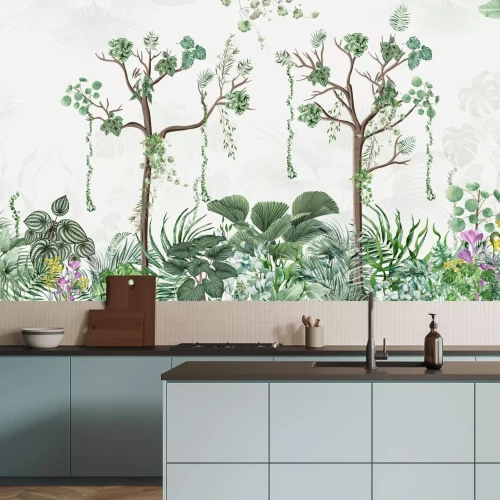 Fotobehang Tropical trees and leaves for digital printing wallpaper, custom design wallpaper