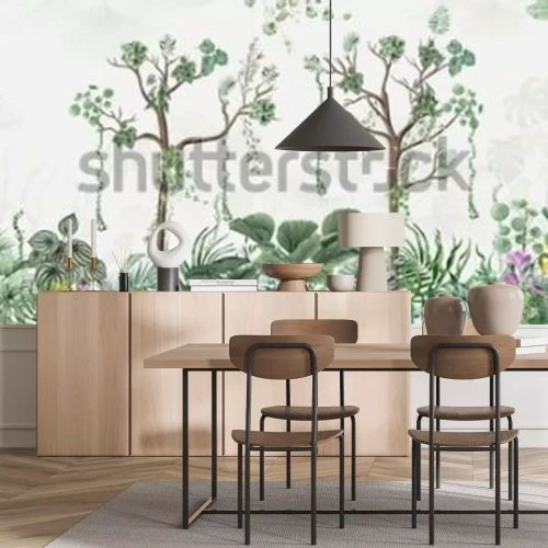 Fotobehang Tropical trees and leaves for digital printing wallpaper, custom design wallpaper