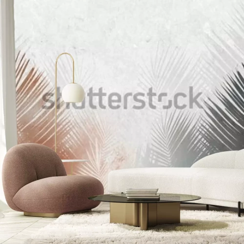 Fotobehang Tropical palm leaves. Mural, Wallpaper for internal printing. 3D illustration