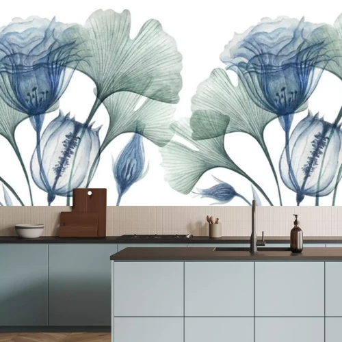 Sticker Delicate blauwe bloemen en bladeren