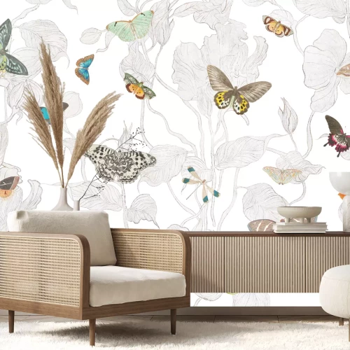 Fotobehang Lentebladeren in de schaduw van vlinders