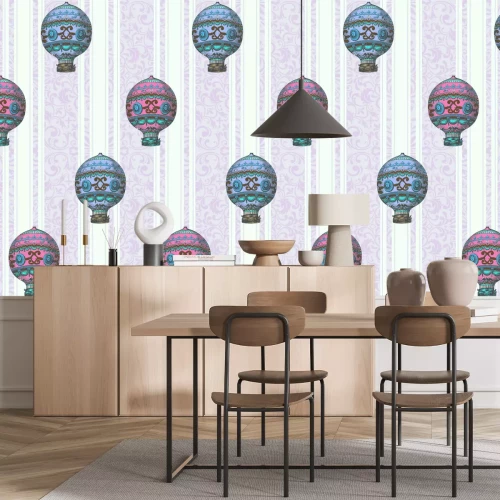 Fotobehang Blauwe ballonnen en ornamenten