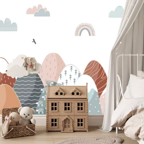 Sticker Sprookjesachtig berglandschap in Scandinavische stijl