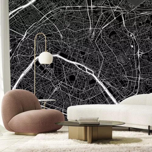 Fotobehang Donkere kaart van straten en wijken van Parijs