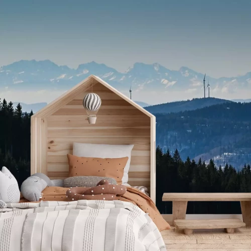 Fotobehang Windkraft im Südschwarzwald mit Alpenpanorama